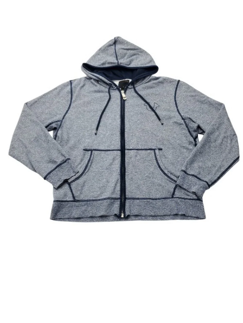 True Religion Men's Heather Gray & Navy Blue Full-Zip Hoodie XL